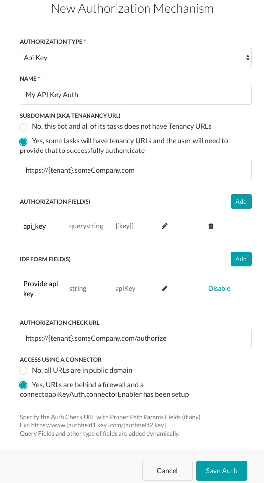 Authorization Tab - API Key Dialog